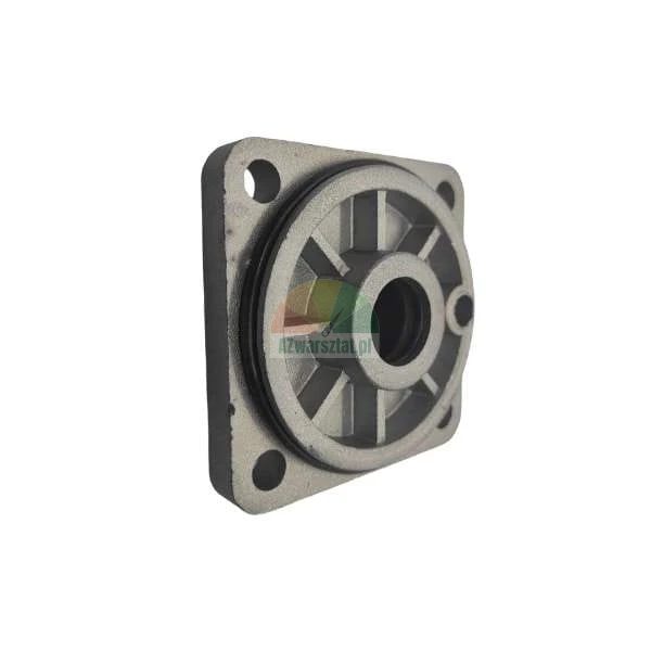 Metal pump housing or flange with o-ring seal and four mounting holes