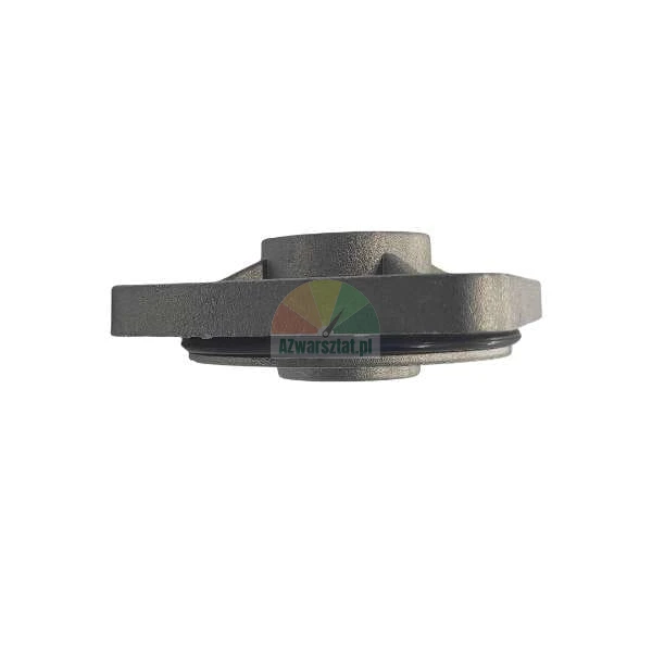 Side view of a grey cast metal mounting part with a black O-ring seal.