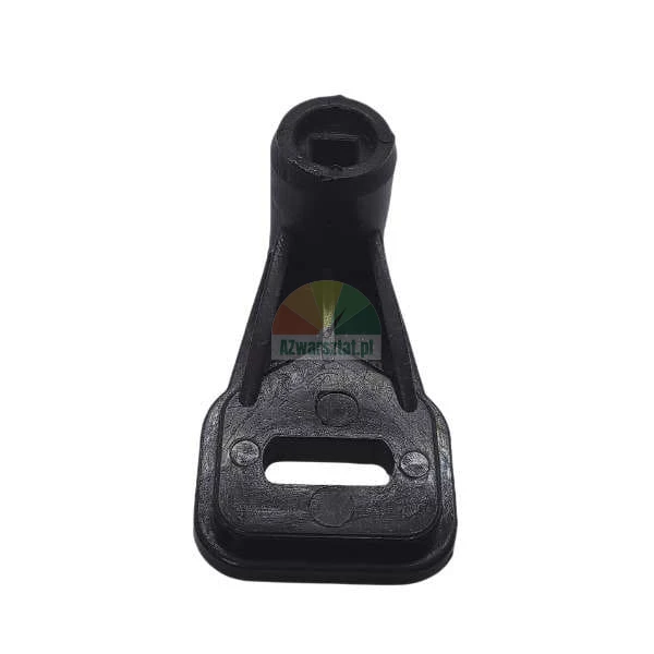 Black plastic mounting component with a square hole and a rectangular slot on a white background.