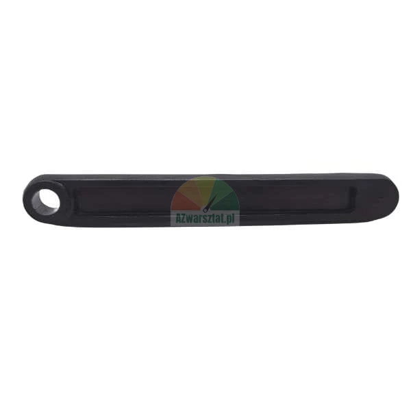Black bicycle crank arm with a mounting hole on one end, isolated on a white background.
