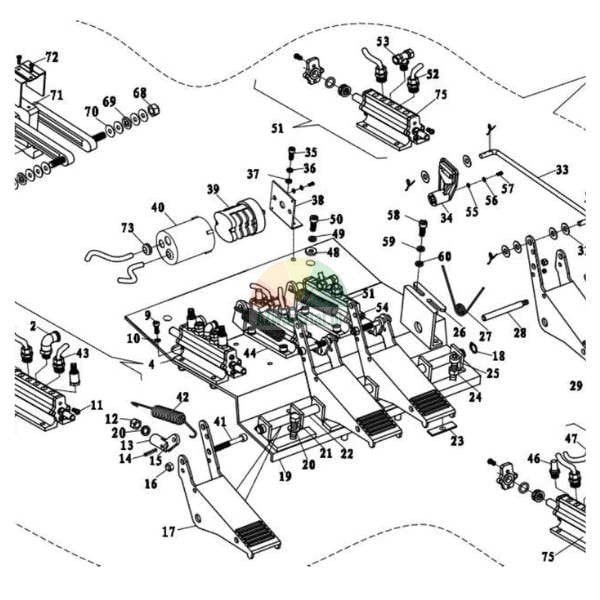 Technical exploded view diagram of a foot pedal control assembly with numbered spare parts.