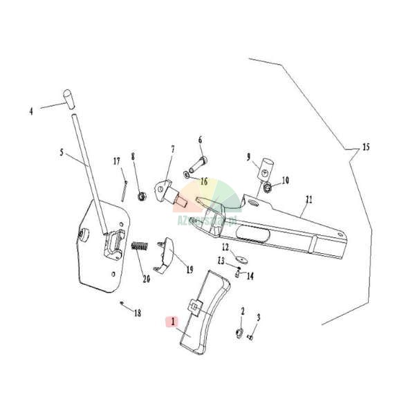 Exploded view diagram of a mechanism with part number 1 highlighted.