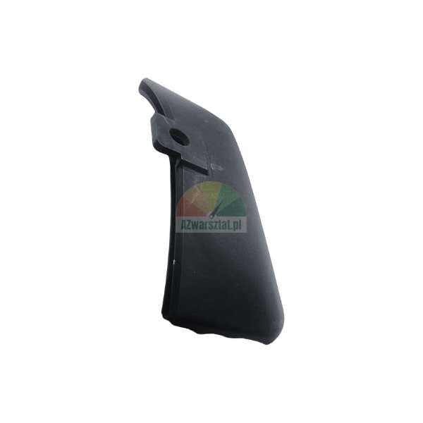 Black plastic automotive trim cover with a mounting hole on a white background.