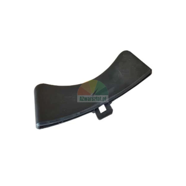 Black curved rubber seal part with a mounting tab on a white background