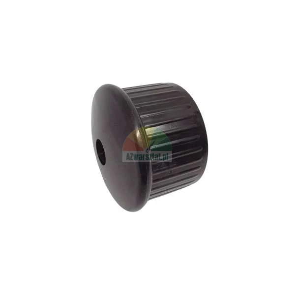 Black ribbed plastic cap with a hole on a white background.