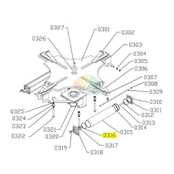 Technical diagram of a tire changer turntable with part number 0316 highlighted.