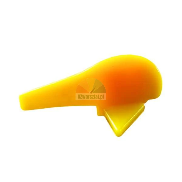 Yellow plastic spare part, lever or safety latch for machinery.