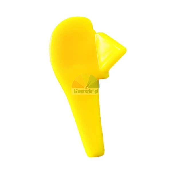 Yellow plastic component with an elongated shape and a triangular protrusion, resembling a bird's beak.