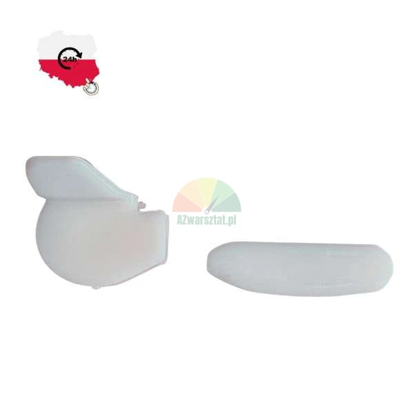Two white plastic elements, replacement parts for blinds or furniture, on a white background.