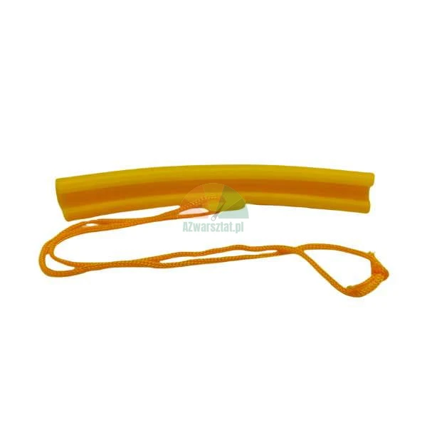 Yellow rim protector with orange cord for motorcycle wheels.
