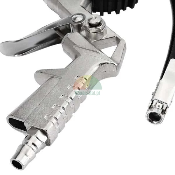 Silver tire inflator gun with metal trigger and pneumatic connector