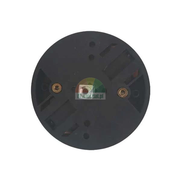 Black circular plastic base with two brass inserts and a central square shaft.
