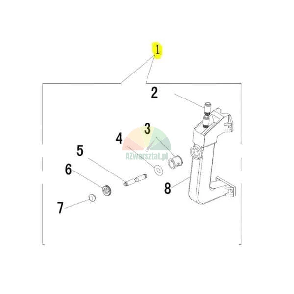 Technical assembly diagram of spare parts with item number 1 highlighted in yellow