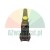 Black industrial handle with a yellow button and internal circular sockets viewed from the front