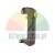 Black industrial handle with a yellow push button side view