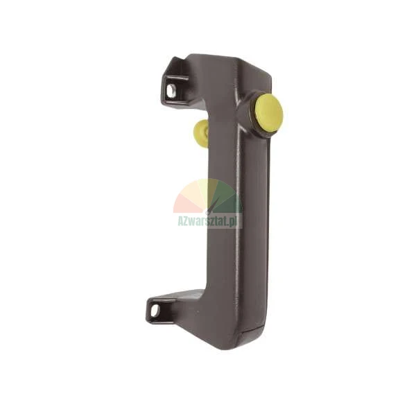 Black industrial handle with a yellow push button side view