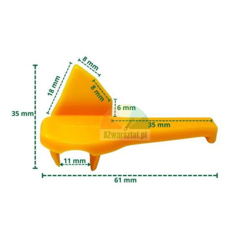 Yellow plastic mounting foot cover type AT with technical dimensions