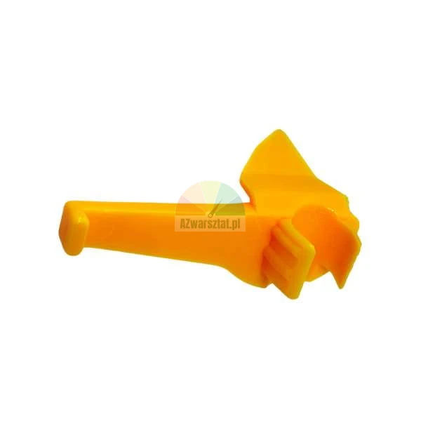 Yellow plastic ring pull can opener tool isolated on white background.