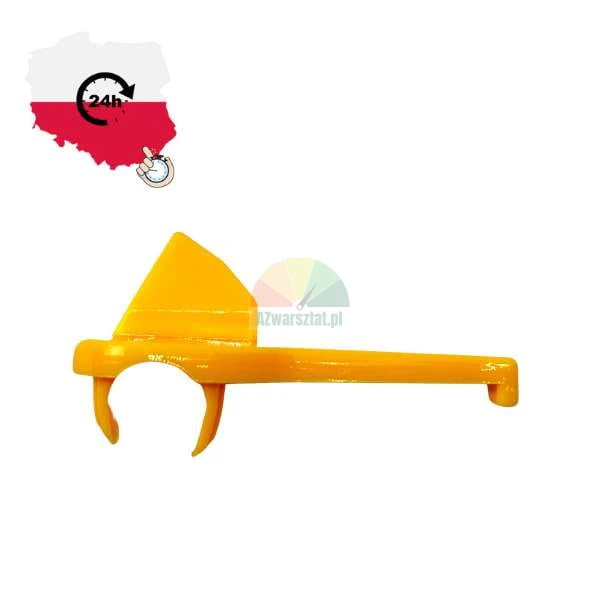 Yellow fuel nozzle trigger lock tool on white background with 24h delivery graphic.