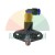 Black pneumatic valve with a brass component and a blue push-in fitting on a white background