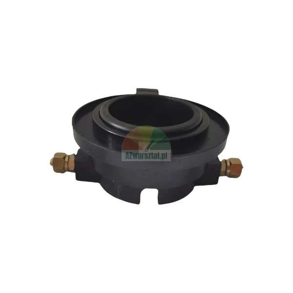 Black clutch release bearing with two brass grease nipples on the sides isolated on a white background.