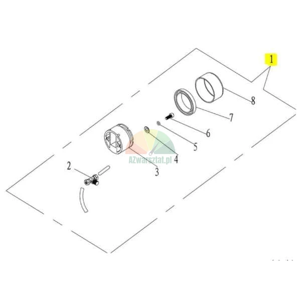 Technical exploded view diagram of a machine part assembly with components numbered 1 to 8