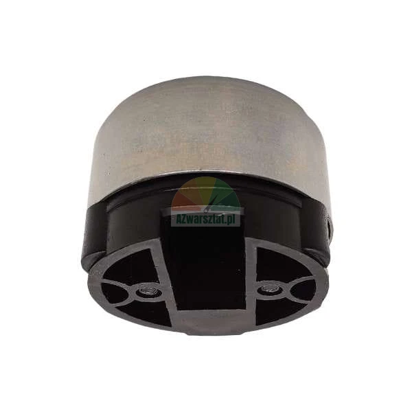 Metal cap with a black plastic base and rectangular mounting hole