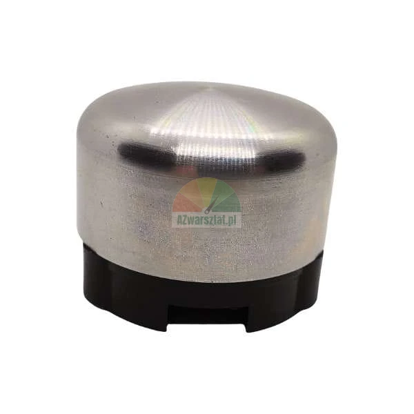 Silver metal cap on a black plastic base.