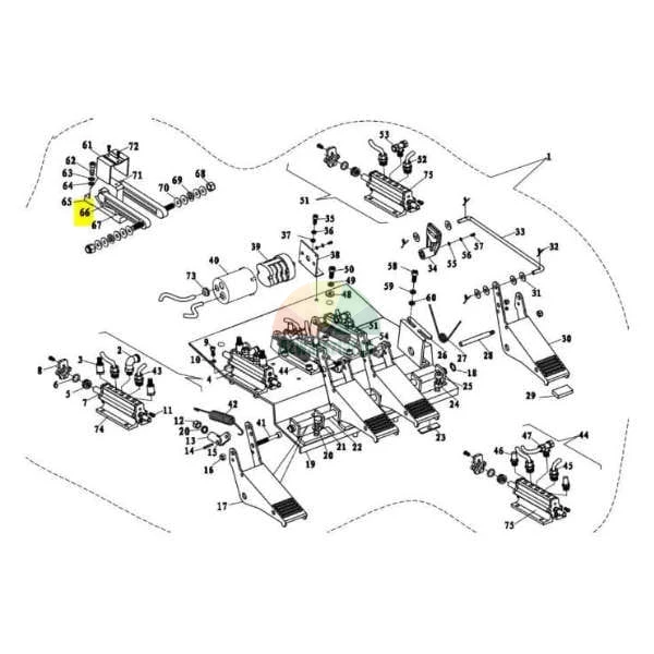 Technical drawing of a mechanical assembly with part number 66 highlighted in yellow.