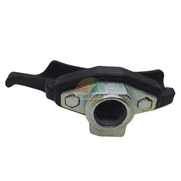 Quick release nut for wheel balancers with a black plastic wing handle and a metal threaded insert.