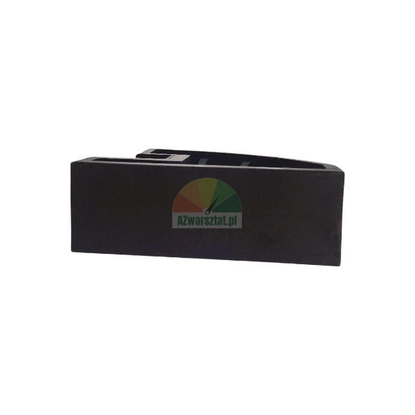 Black plastic end cap or stopper with an elongated shape on a white background.