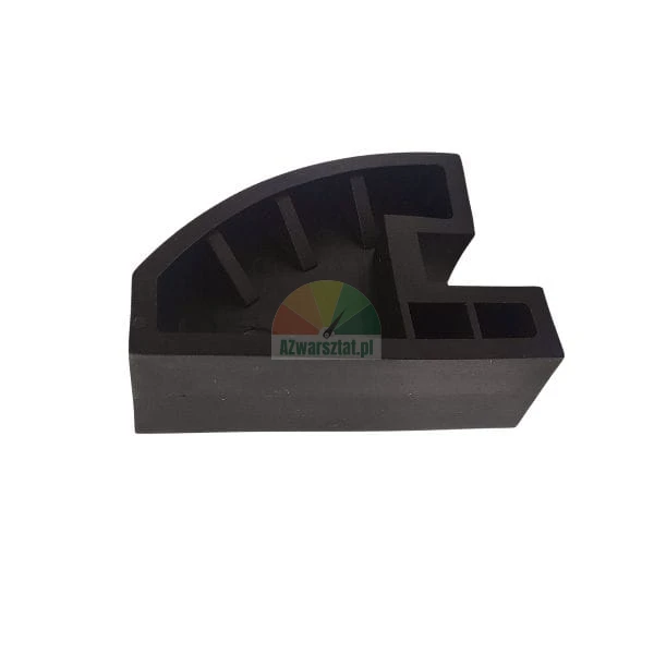 Black plastic protective corner or end cap with internal ribbing.