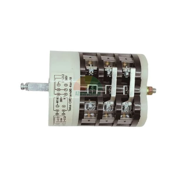 Industrial cam switch with electrical schematic label and multiple contact sections