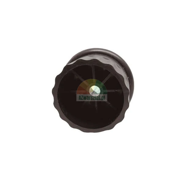 Black plastic cap with a fluted edge and internal ribbing.
