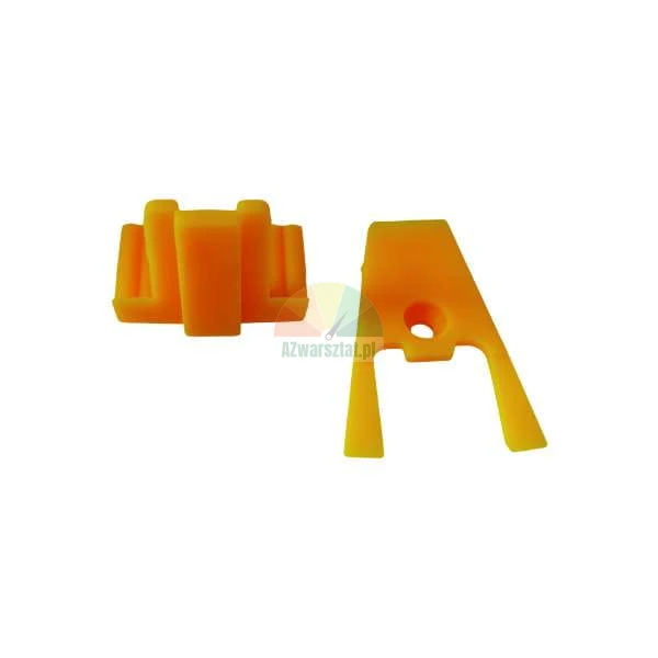 Two orange plastic spare parts, front and side view.