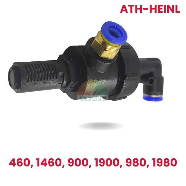 Replacement quick release air discharge valve for ATH-Heinl tire changers 460, 1460, 900, 1900, 980, 1980 - black component with blue fittings and muffler