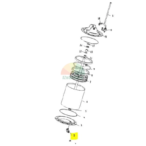 Exploded view of an air dryer assembly with component number 2 highlighted in yellow.
