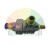 Pneumatic vacuum generator with blue push-in fitting, brass thread, and sintered bronze silencer on a white background.
