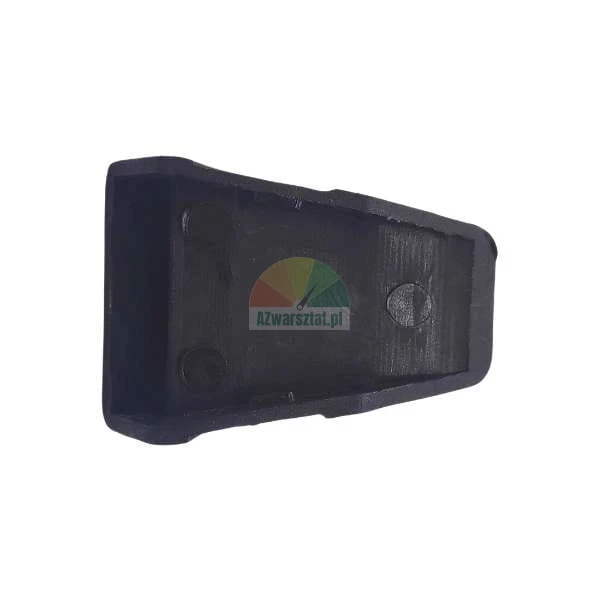 Black plastic end cap with a trapezoidal shape, view from the internal side.