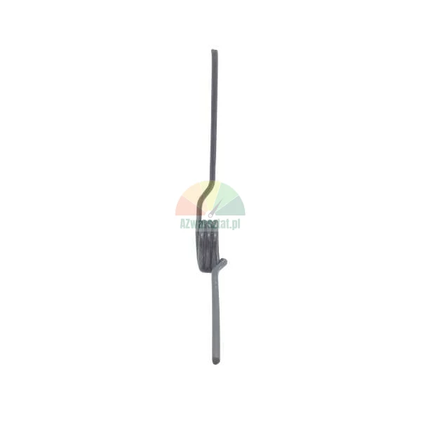 Metal torsion spring with straight arms on a white background.