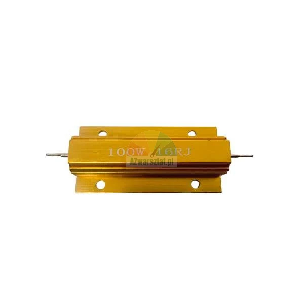 Gold 100W 16RJ power resistor in an aluminum housing on a white background.