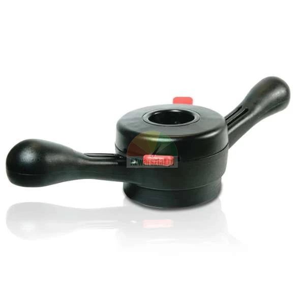 Quick release nut for wheel balancer with two handles and red buttons