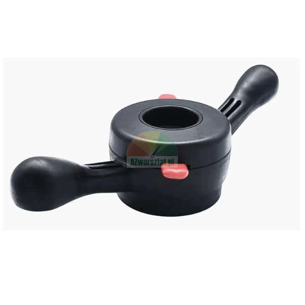 Black barbell collar clamp with two handles and red locking tabs on a white background.
