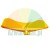 Yellow, curved plastic element on a white background.