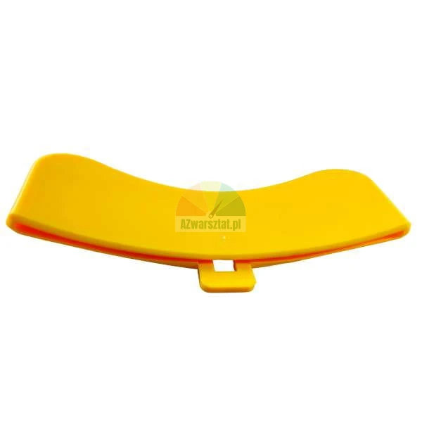 Yellow, curved plastic element on a white background.