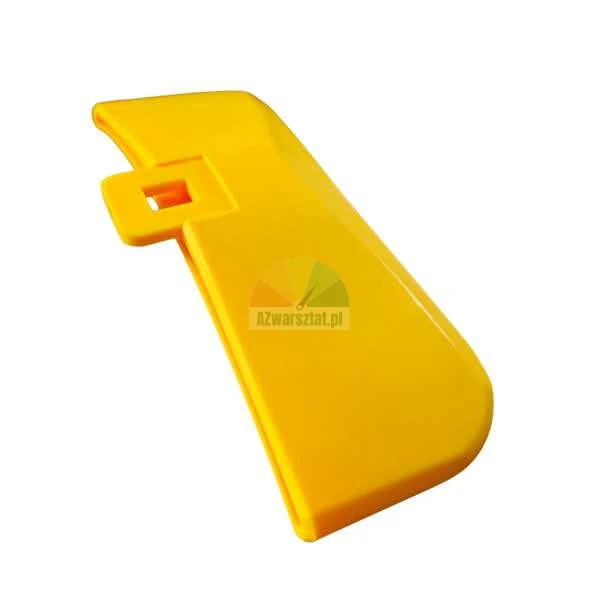 Yellow plastic scraper for cleaning surfaces on a white background.
