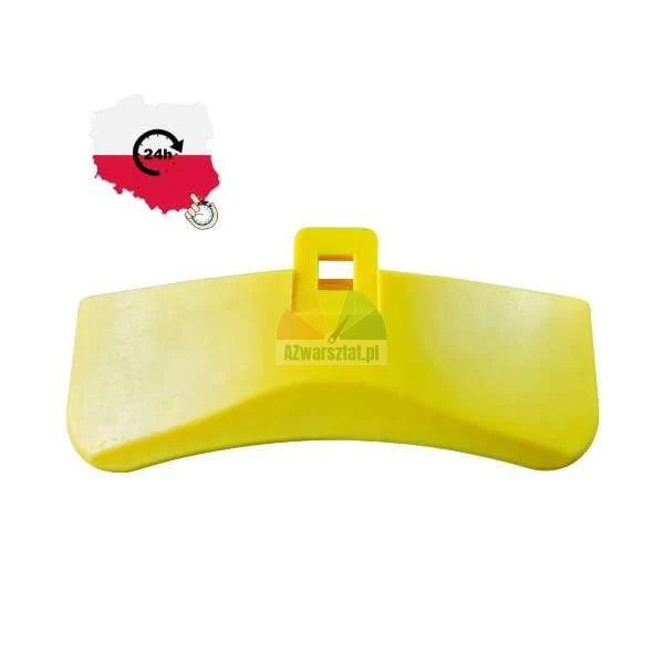 Yellow plastic component with a square mounting hole on a white background.