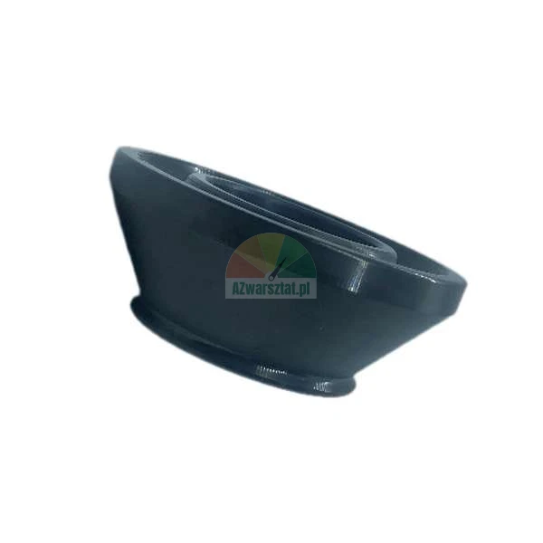 Black conical sealing element made of rubber or plastic on a white background.