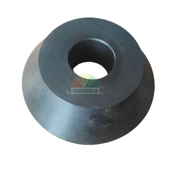 Black rubber industrial bushing or seal with a conical shape and a central hole.