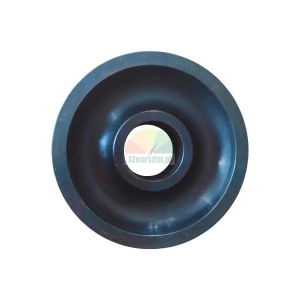 Black plastic or rubber roller with a central hole seen from above